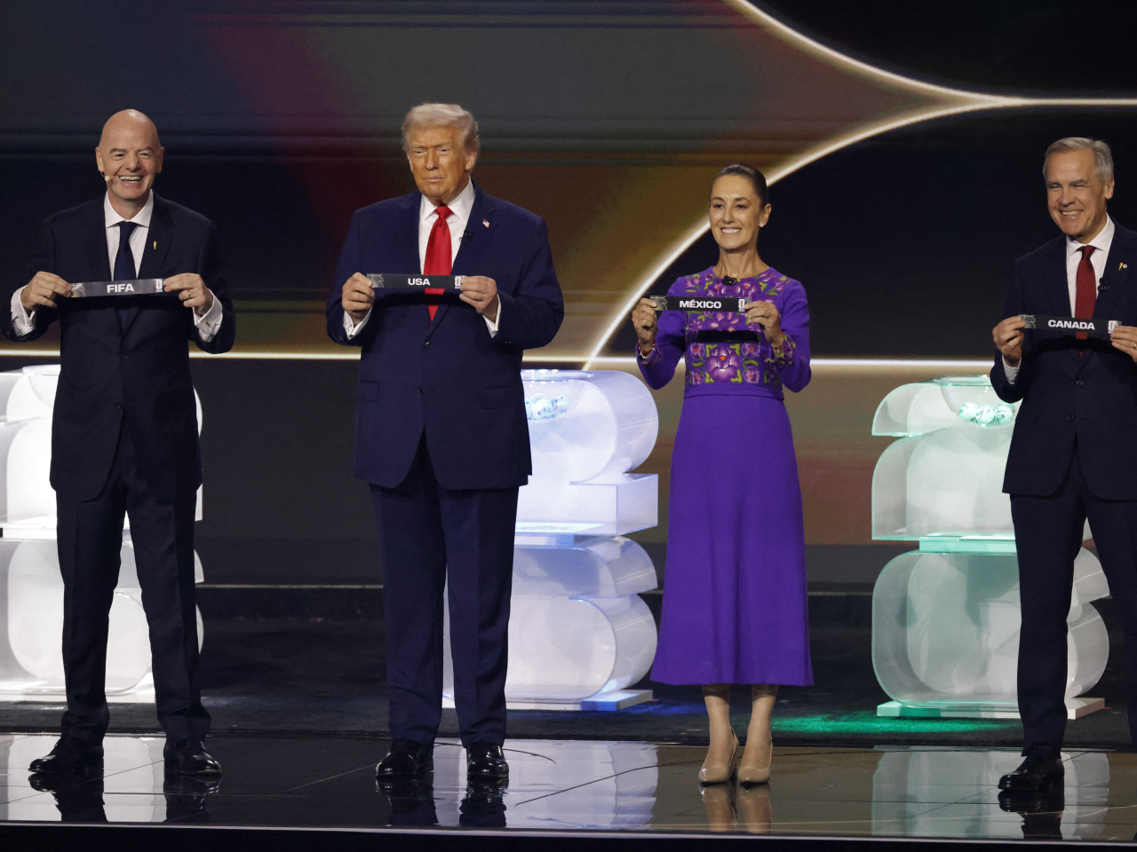 At the World Cup draw are, from left, presidents Gianni Infantino of Fifa, Donald Trump of the US, Claudia Sheinbaum of Mexico and Canadian leader Mark Carney. Photo: Reuters