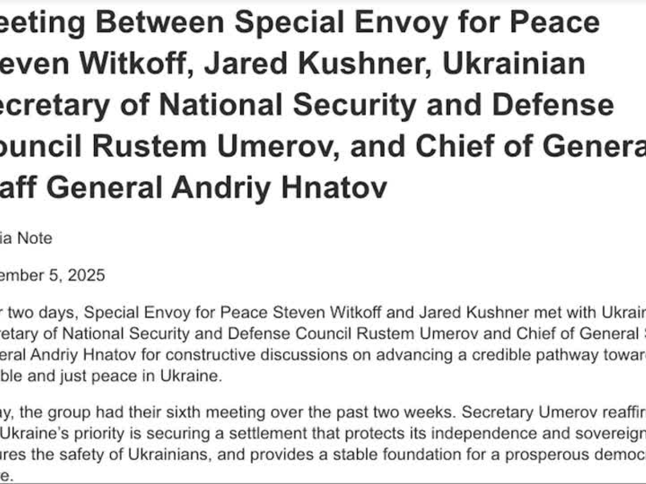 美烏雙方發表聲明稱，就烏克蘭安全保障框架達成共識。(路透社)