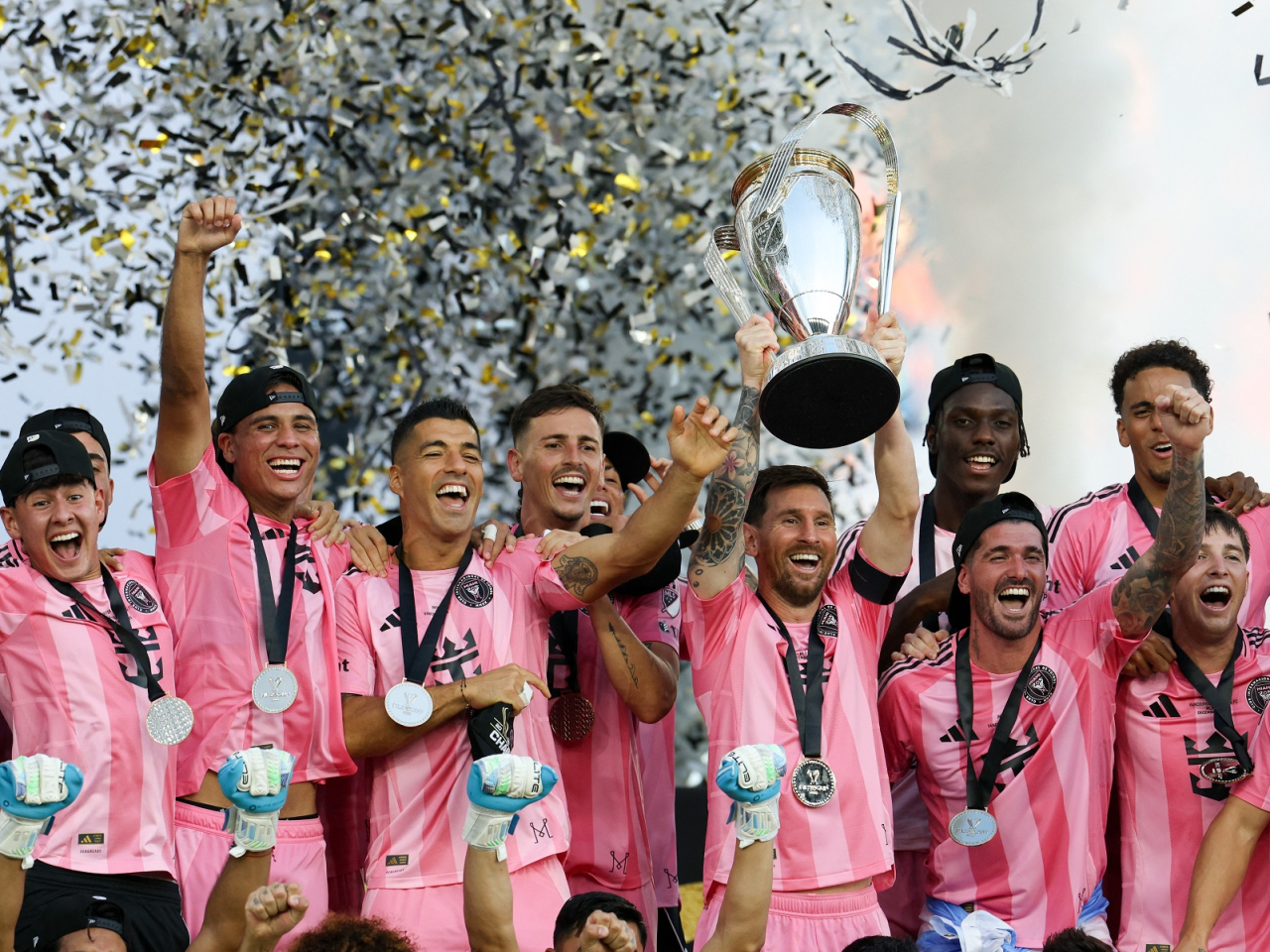 Inter Miami forward Lionel Messi lifts the Philip F Anschutz trophy after winning the 2025 MLS Cup against the Vancouver Whitecaps. Photo: Reuters