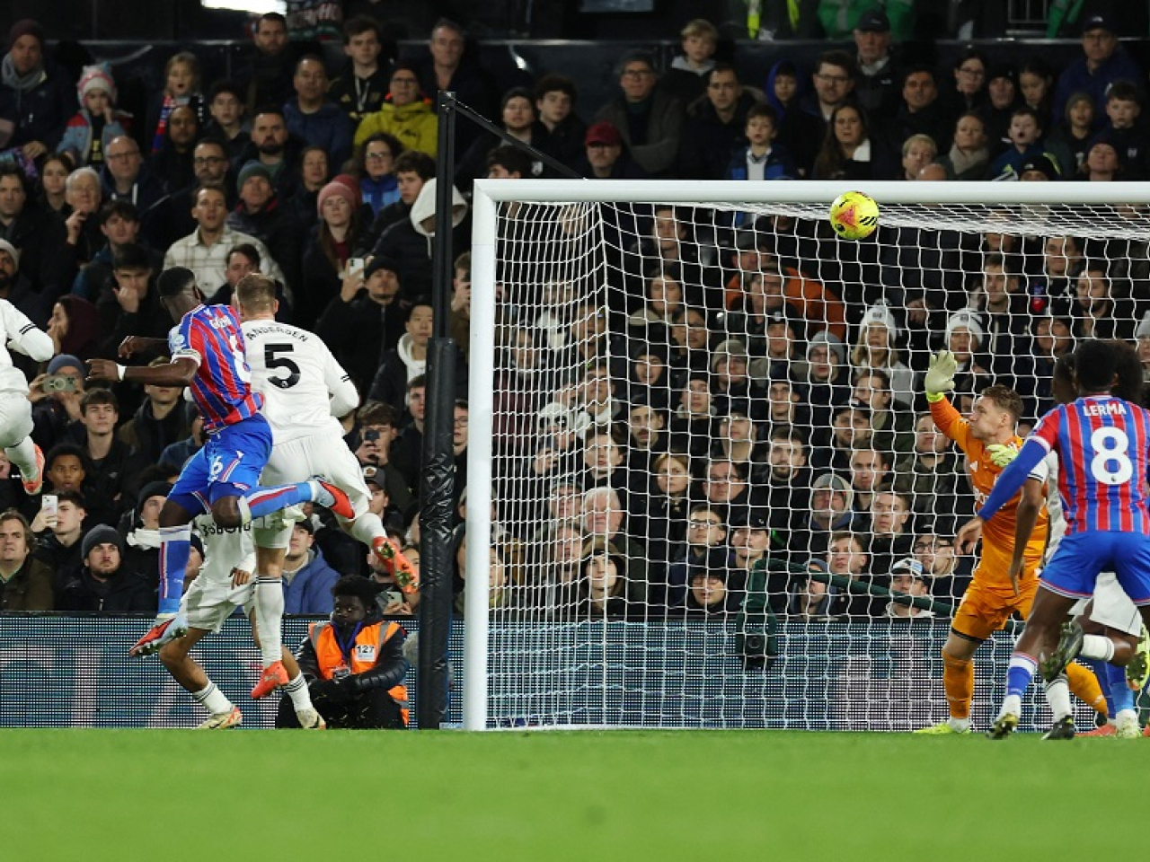 England defender Mark Guehi's thumping header seals all three points for the Eagles. Photo: Reuters