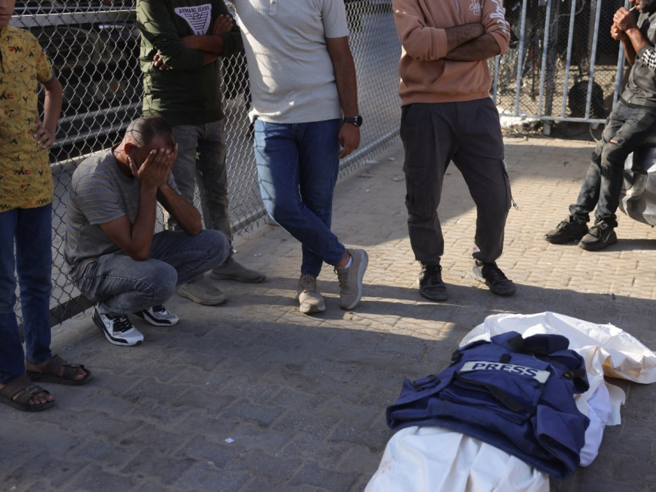 Palestinian journalist Ahmad Abu Mteir is mourned following an Israeli strike on a house used by newsmen in Zuwaida in the central Gaza Strip in October. File photo: AFP