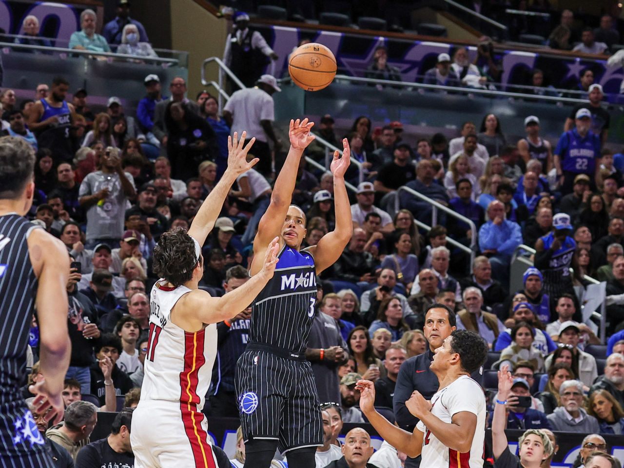 Orlando's Desmond Bane knocked down six three-pointers in the victory against Miami. Photo: Reuters