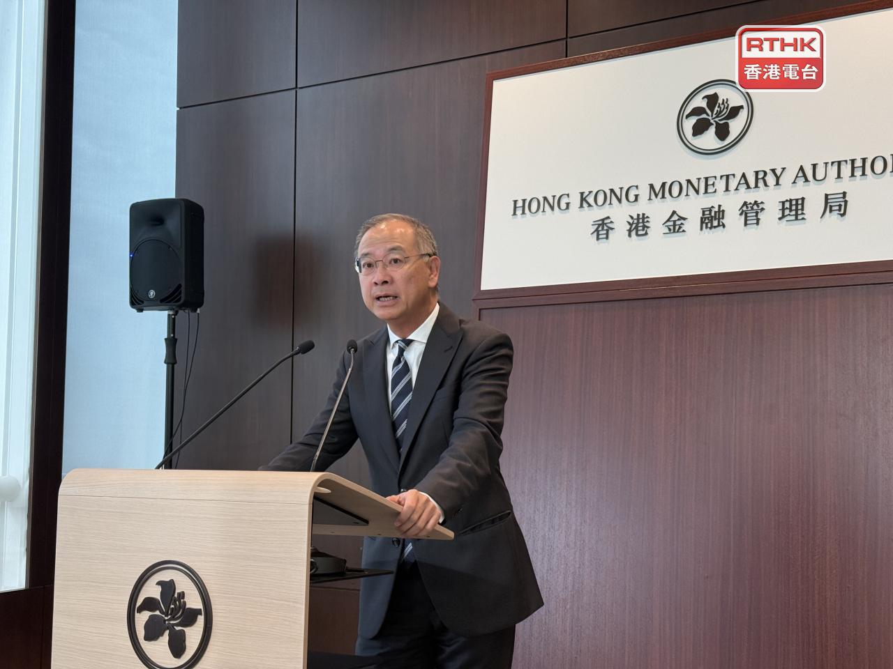 余偉文稱美國失業率有上升趨勢，通脹仍處於高位，未來貨幣政策走勢要慢慢觀察。（趙嘉駿攝）