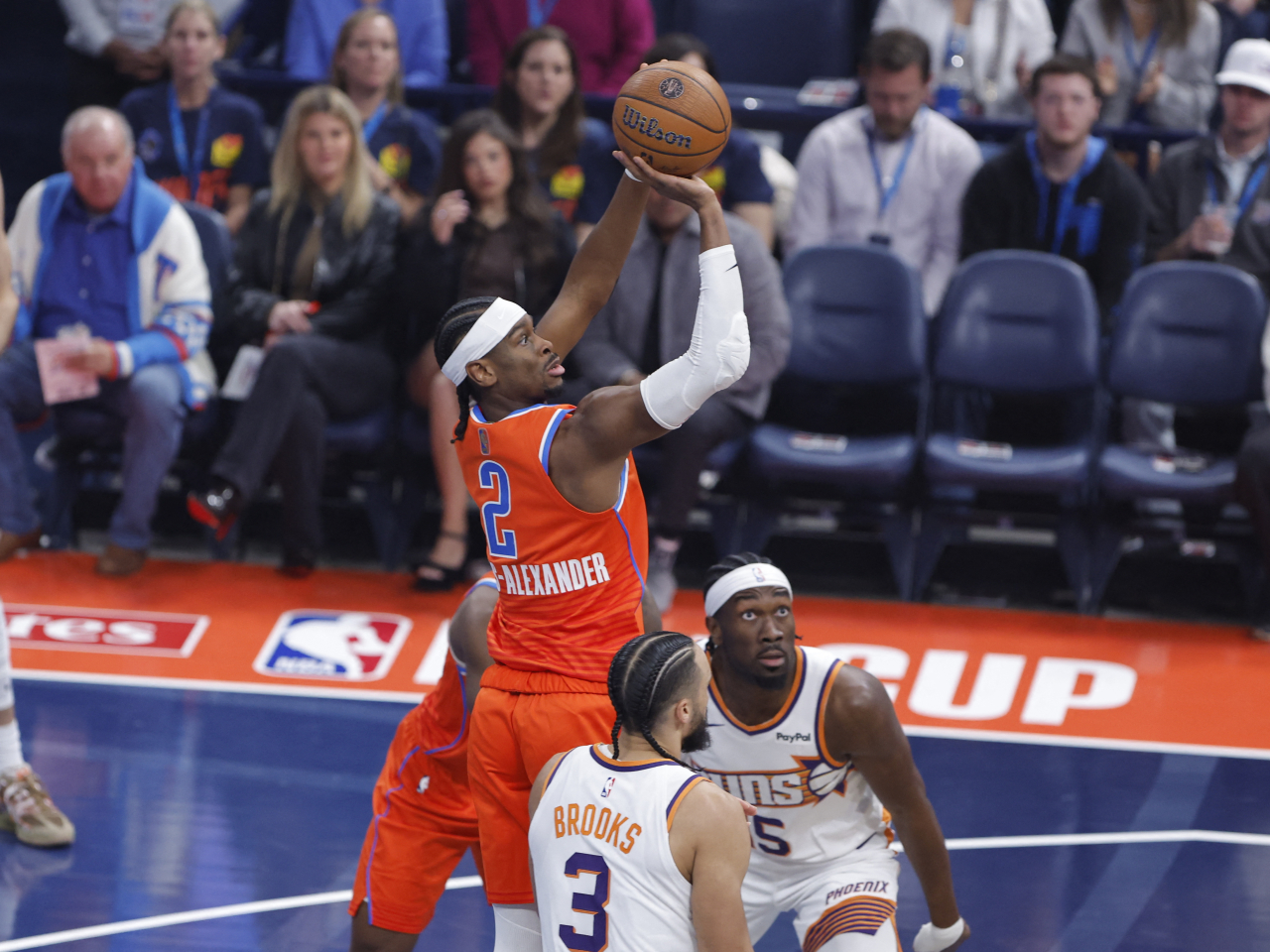 Reigning league MVP Shai Gilgeous-Alexander had 28 points for OKC in the triumph. Photo: Reuters