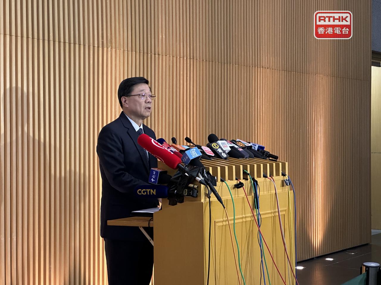 Chief Executive John Lee says the task force has to act with tact as befits the occasion in garnering the views of Wang Fuk Court fire victims. Photo: RTHK