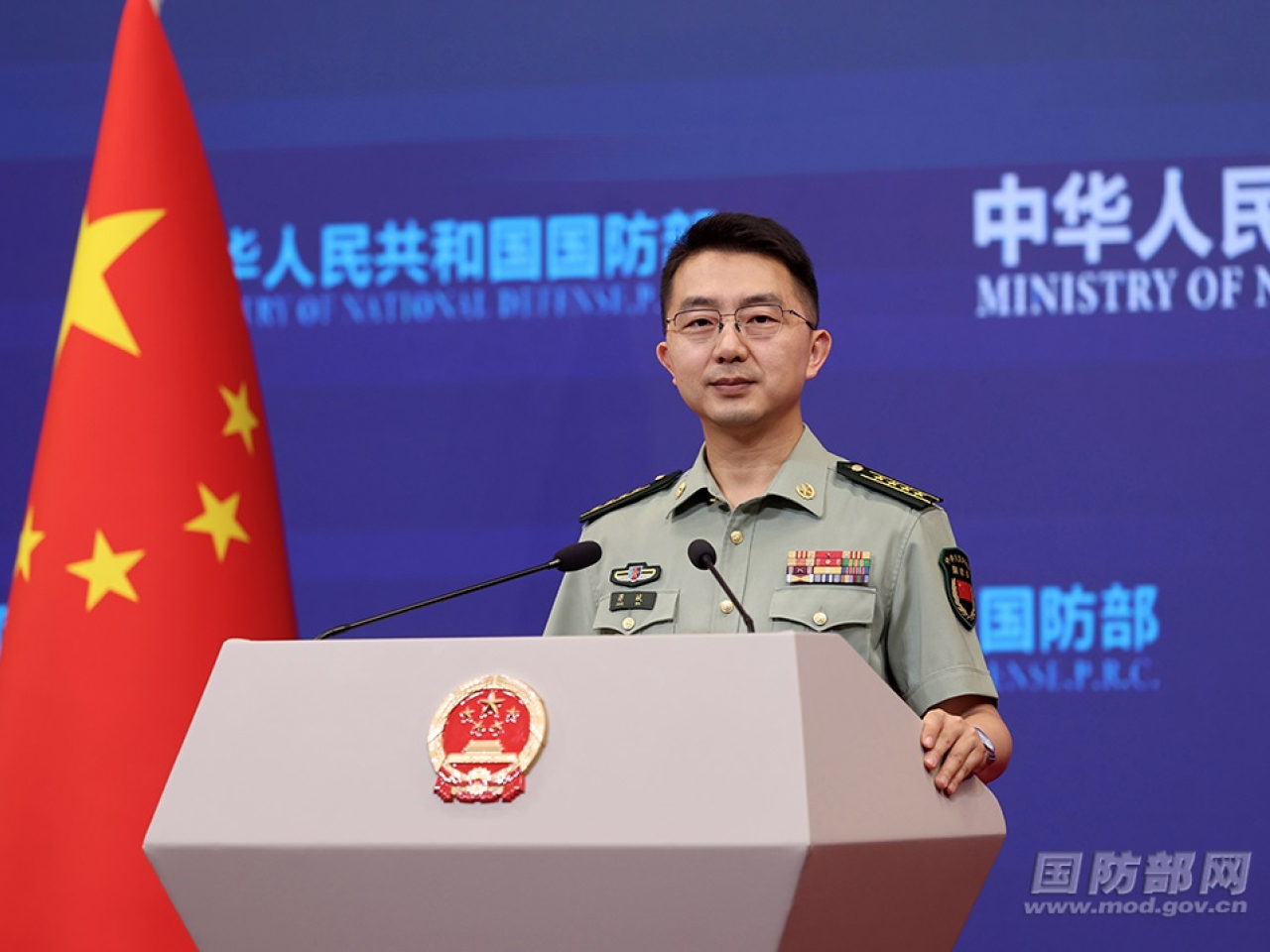 蔣斌表示，中國人民、中國軍隊絕不允許歷史悲劇重演，將同地區各國人民一道，堅決阻擊軍國主義幽靈復活。（國防部網頁圖片）