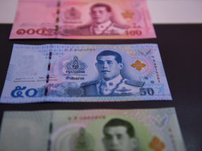 泰國央行憂慮泰銖快速升值，已要求銀行業監察外匯流入並收緊黃金相關交易。（法新社資料圖片）