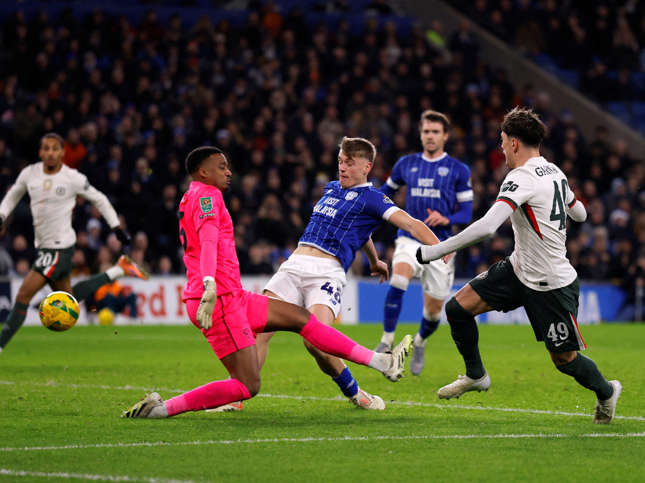 Alejandro Garnacho netted twice after the interval to lead Chelsea in the Welsh capital. Photo: Reuters