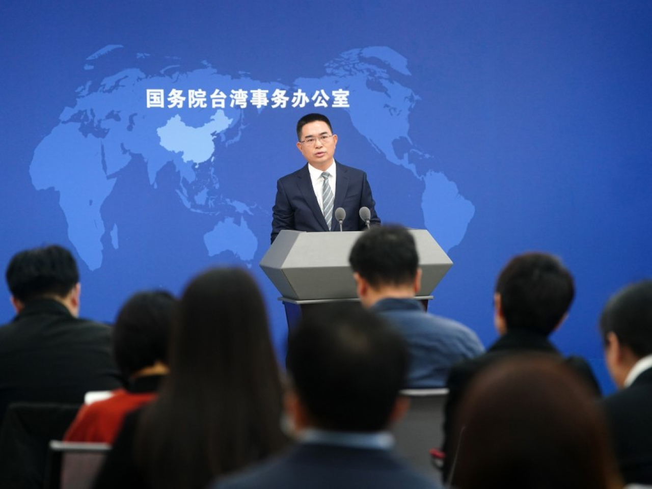 陳斌華正告民進黨當局，祖國統一勢不可擋。（新華社資料圖片）