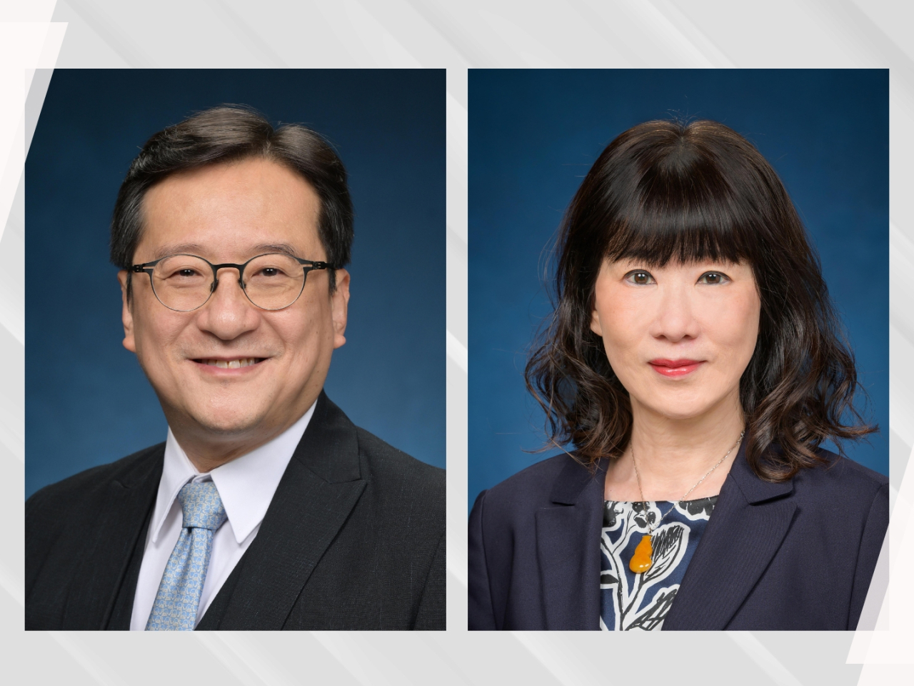 The SAR has appointed Chan Chak-ming, left, as director of the Legal Aid Department and Irina Fan, right, as the Government Economist. Photo courtesy of Information Services Department