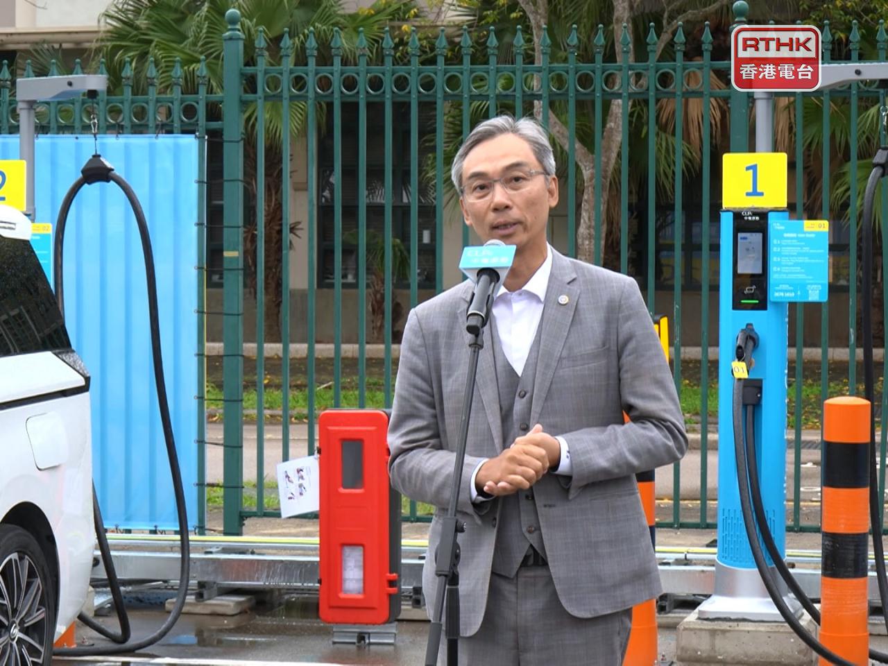 中電源動總裁吳永豪說，充電站已預留足夠位置，未來可因應需要增加充電設施。（鍾家銘攝）