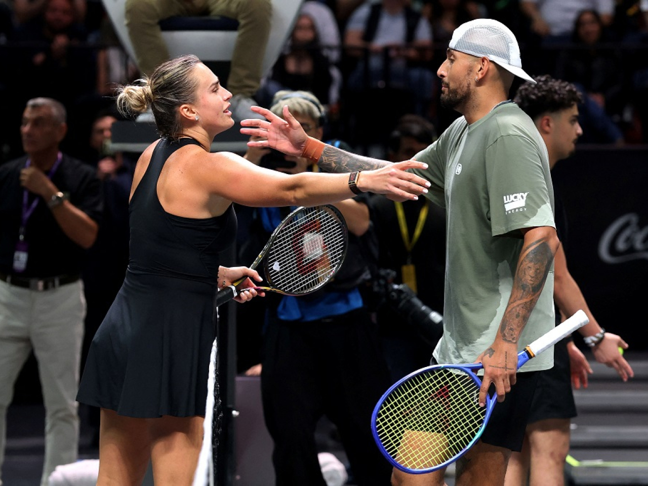 Kyrgios has dropped to 671 in the rankings but still had enough to see off four-time Grand Slam singles champion Sabalenka. Photo: Reuters