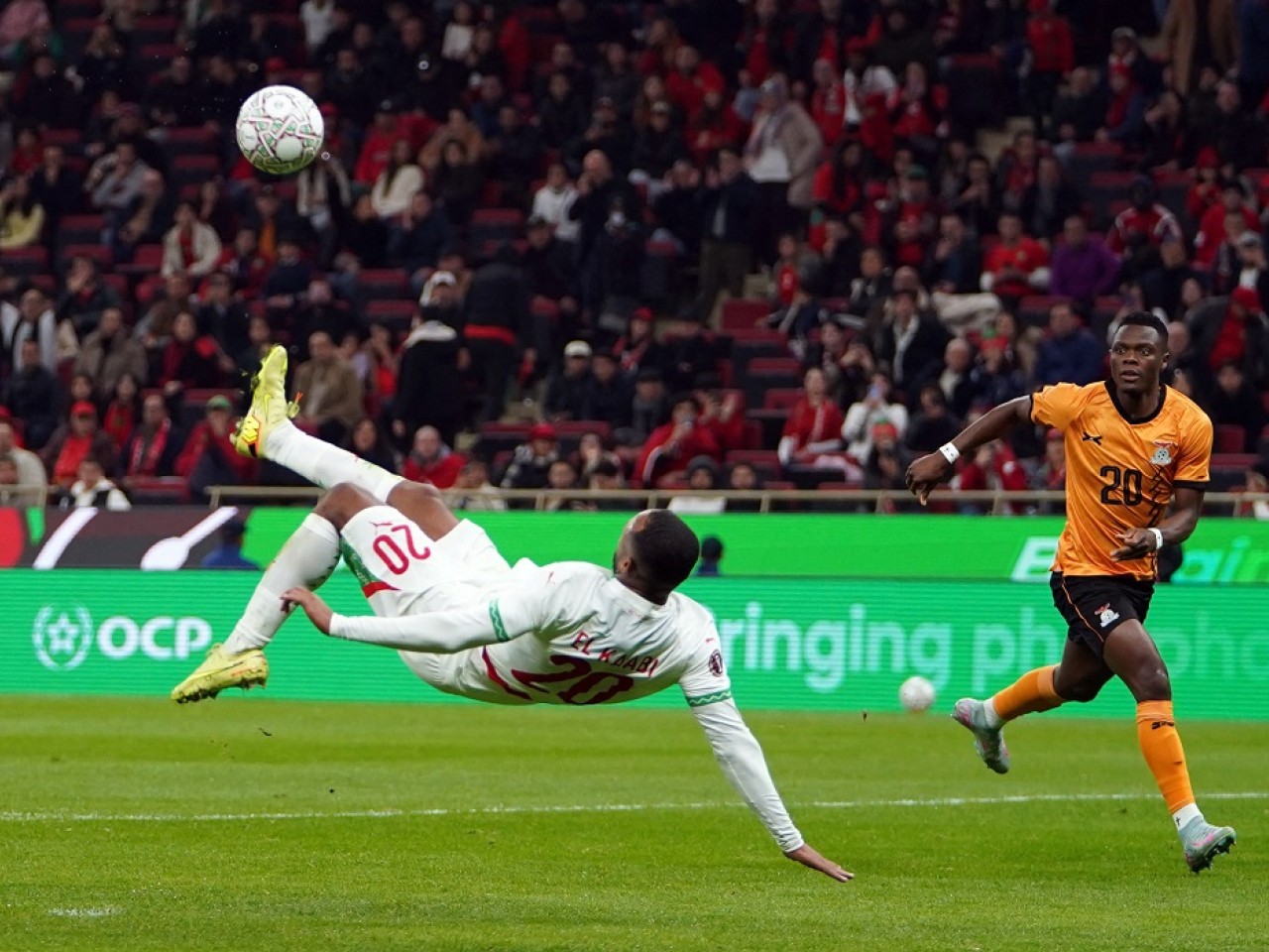 Ayoub El Kaabi finishes off Zambia in style at the Africa Cup of Nations. Photo: Reuters