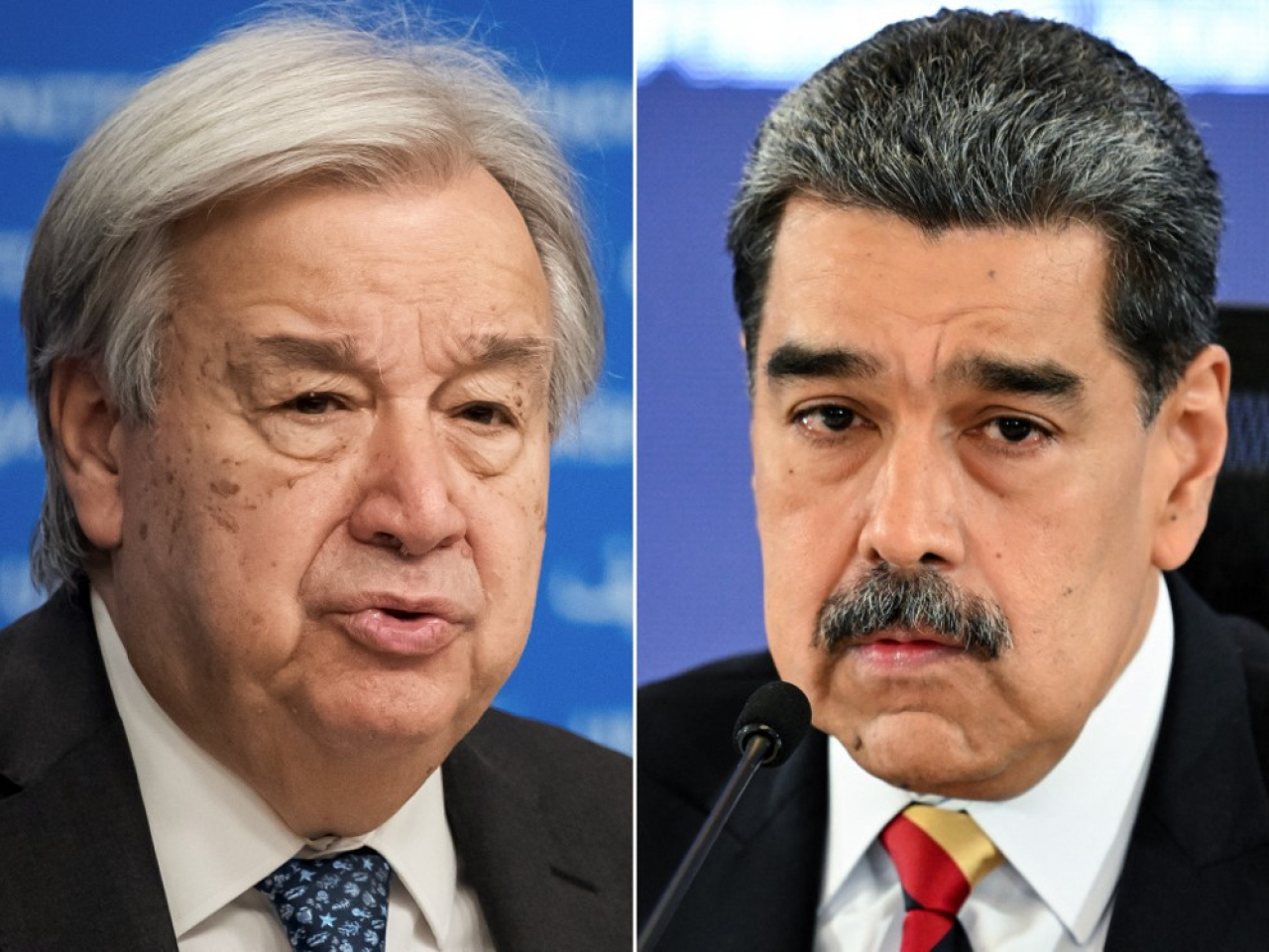 古特雷斯（左）回應委內瑞拉局勢，認為美國在當地的軍事行動立下危險先例。（法新社資料圖片）