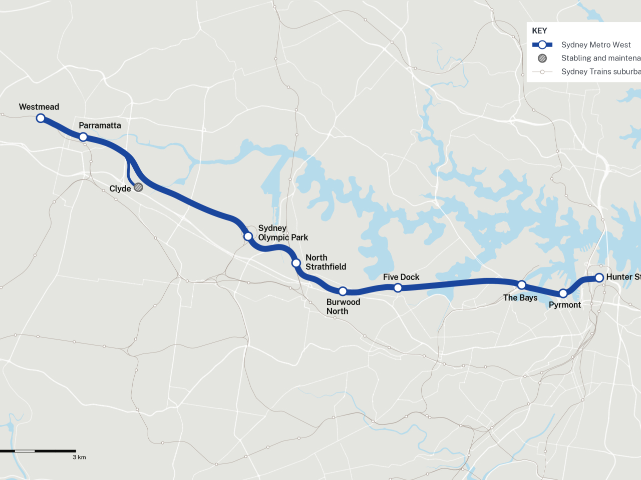悉尼地鐵西綫全長24公里，設有9個車站。（港鐵提供）
