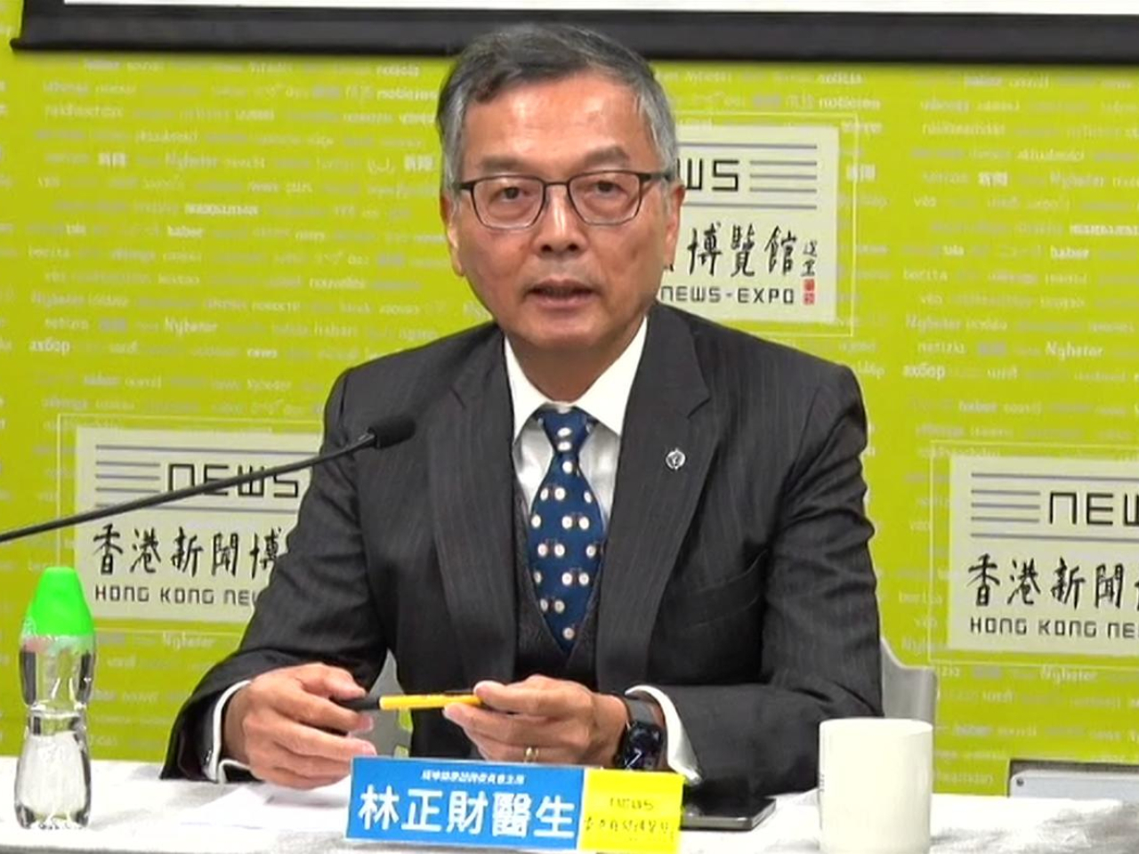 林正財說，針對大埔火災的善後工作不會停下。（香港新聞博覽館提供圖片）