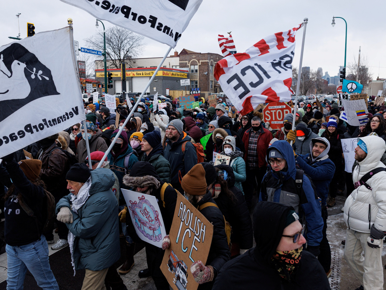 People march during a protest against increased immigration enforcement, after the fatal shooting of Renee Nicole Good by an ICE agent, in Minneapolis. Photo: Reuters