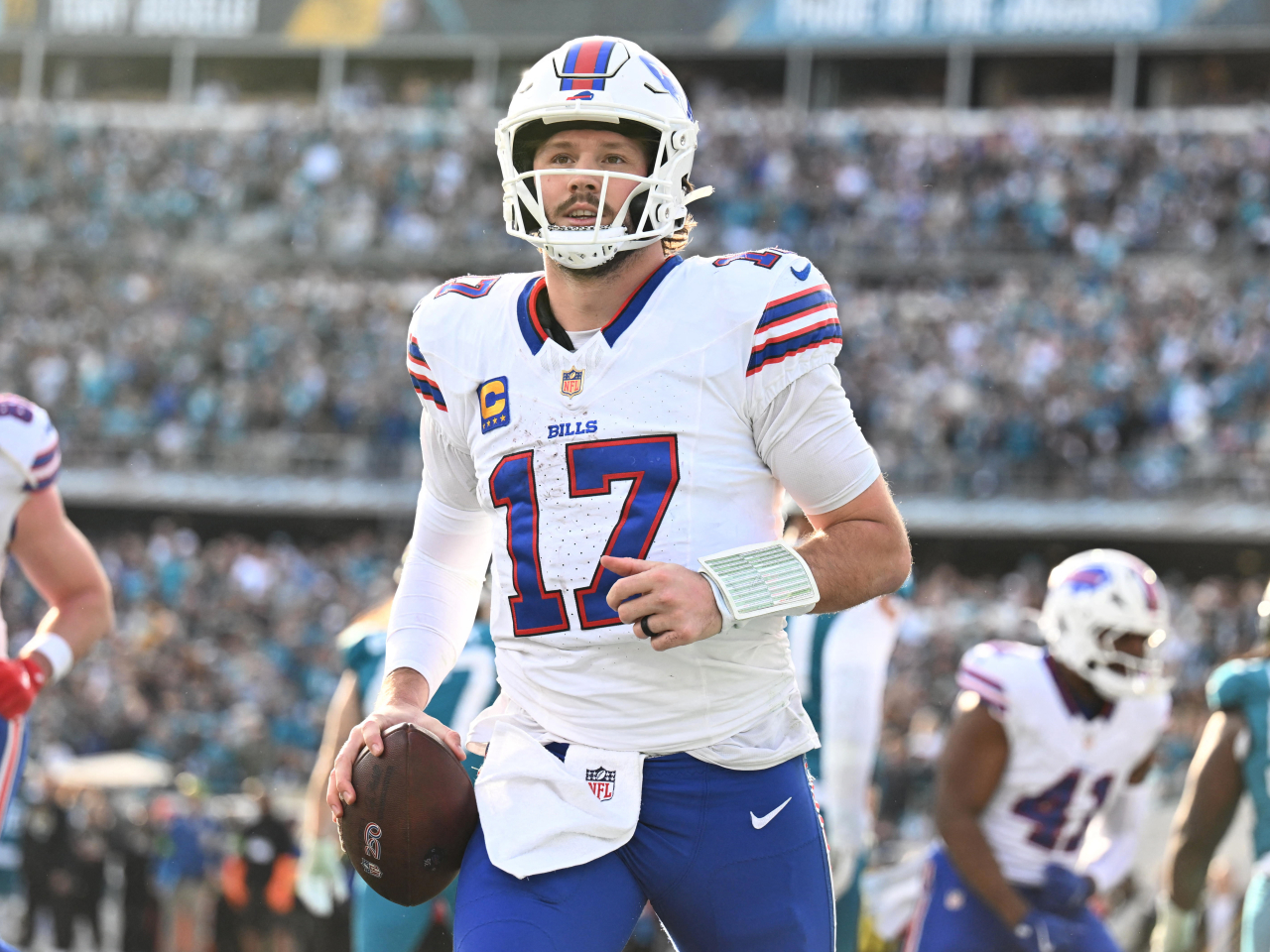 Buffalo quarterback Josh Allen almost single-handedly carried his team over the line against Jacksonville. Photo: Reuters