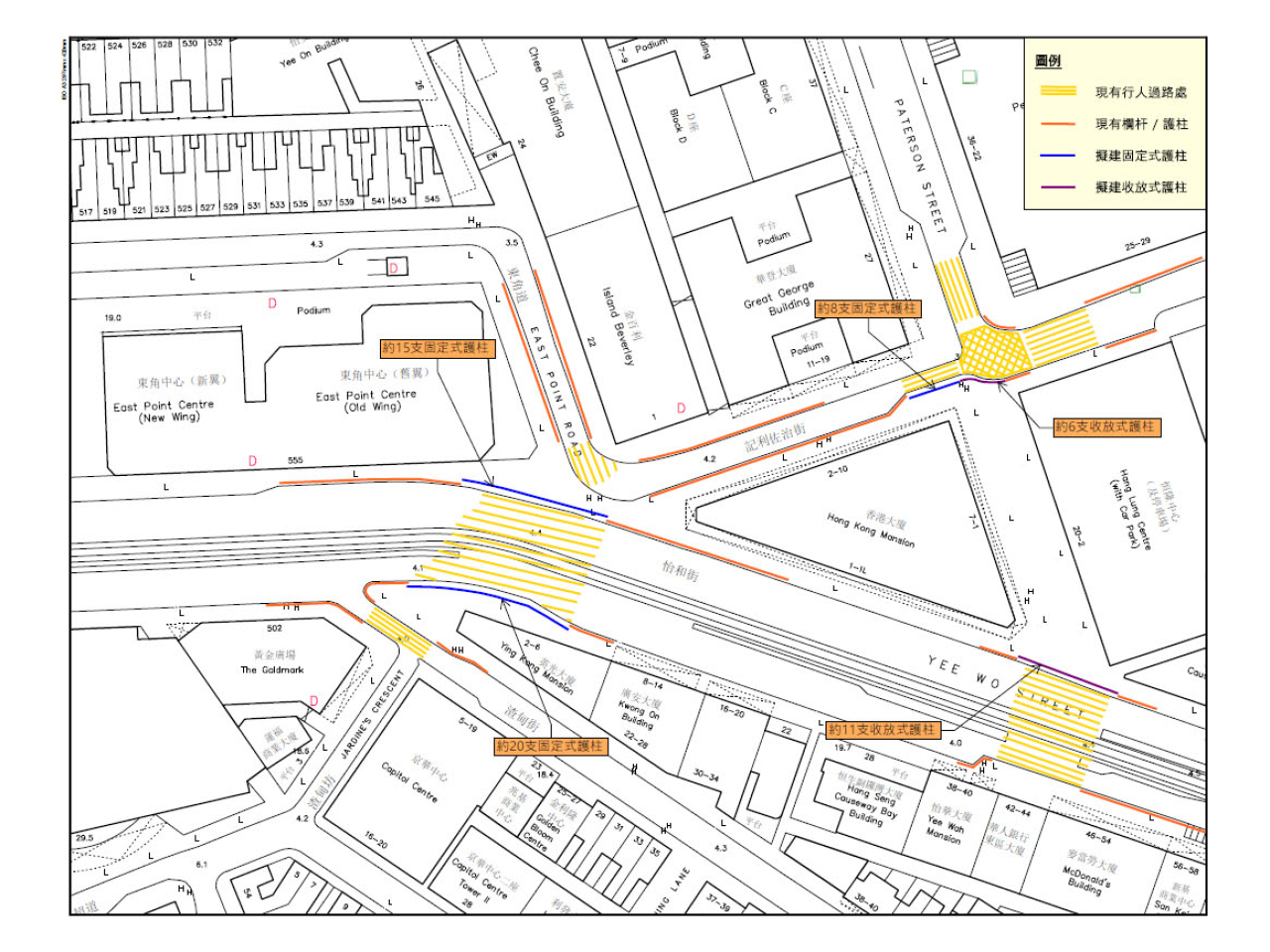 警務處、路政署和運輸署提交給灣仔區議會的文件指出，相關路段是南北走向重要行人通道。（灣仔區議會文件）