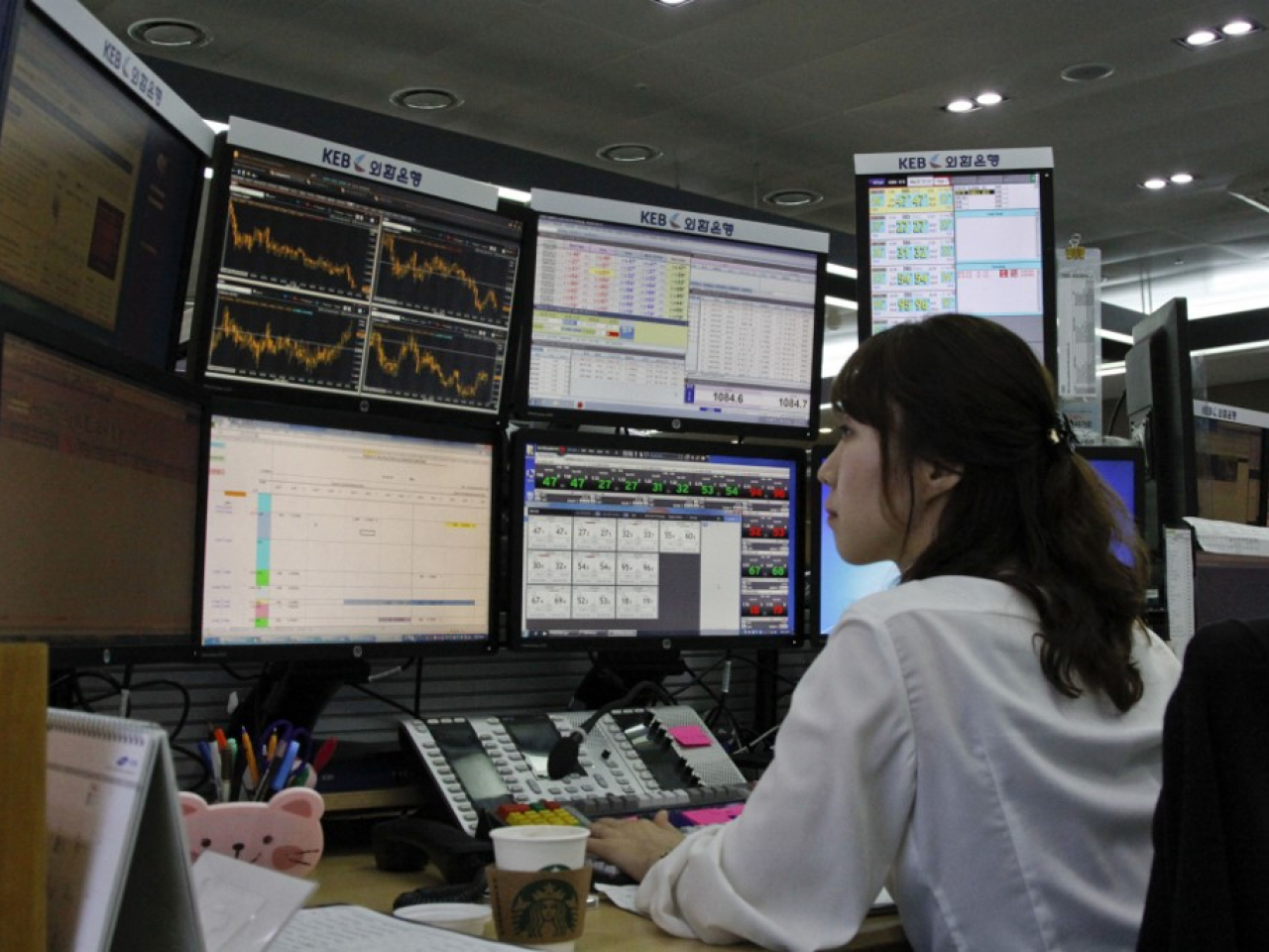 首爾綜合指數較早時報4687點，跌5點，跌幅0.12%。（法新社資料圖片）