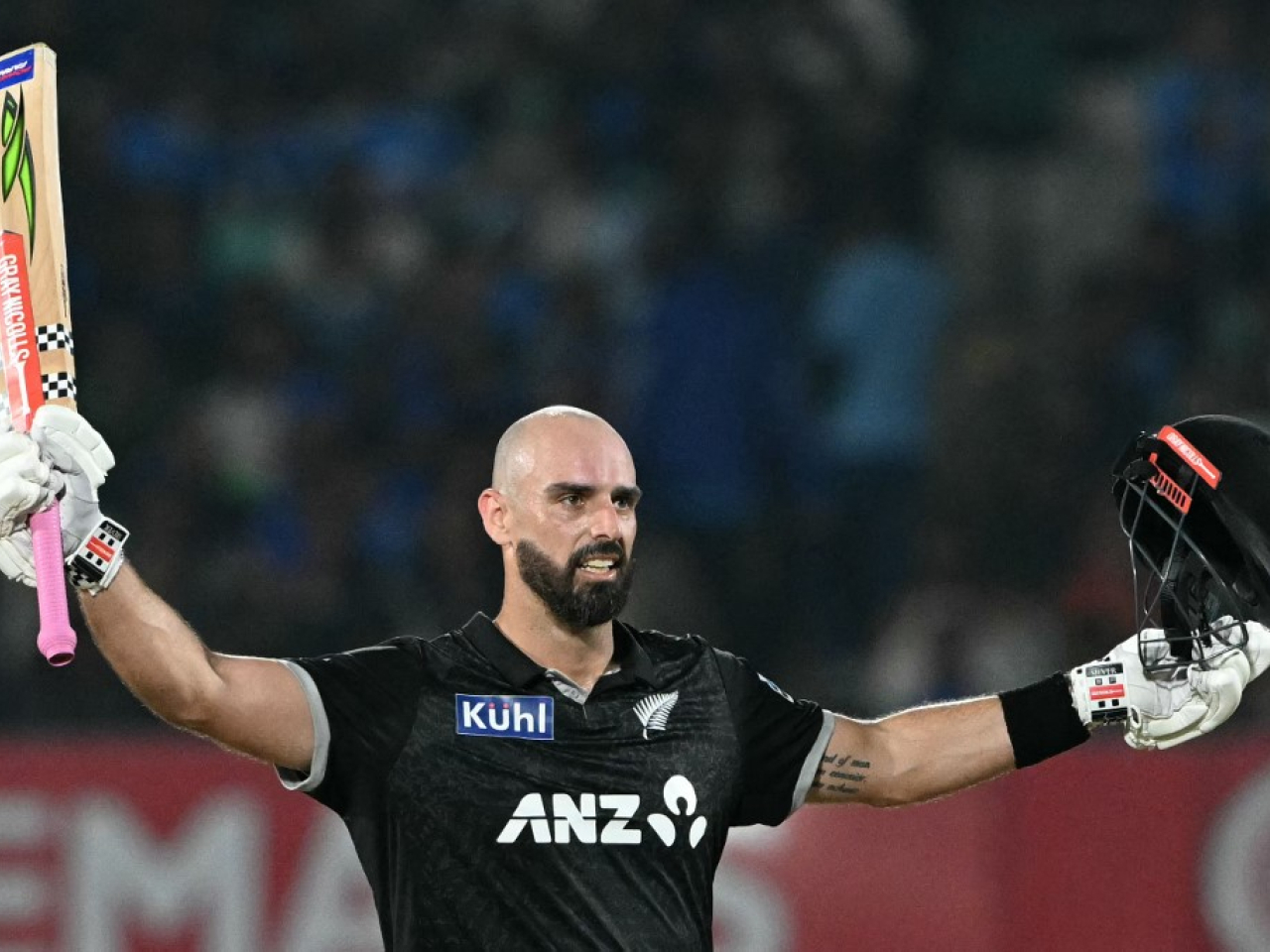 Daryl Mitchell was the hero as New Zealand overhauled India with just 15 balls to spare. Photo: AFP