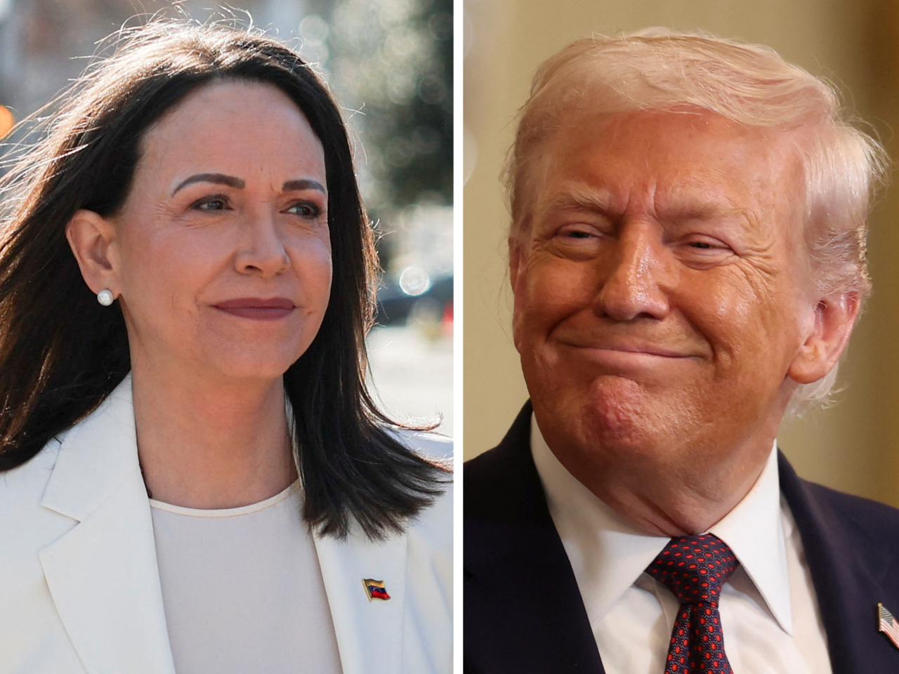 特朗普在白宮與馬查多會晤一個多小時。（路透社）