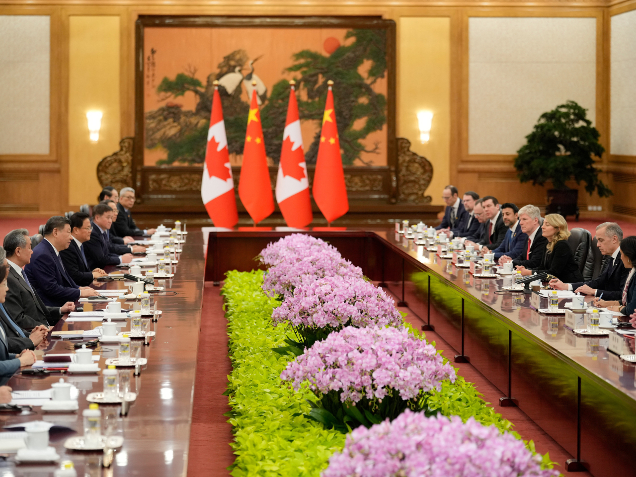 President Xi Jinping addresses Canadian Prime Minister Mark Carney in talks at the Great Hall of the People in Beijing. Photo: Reuters