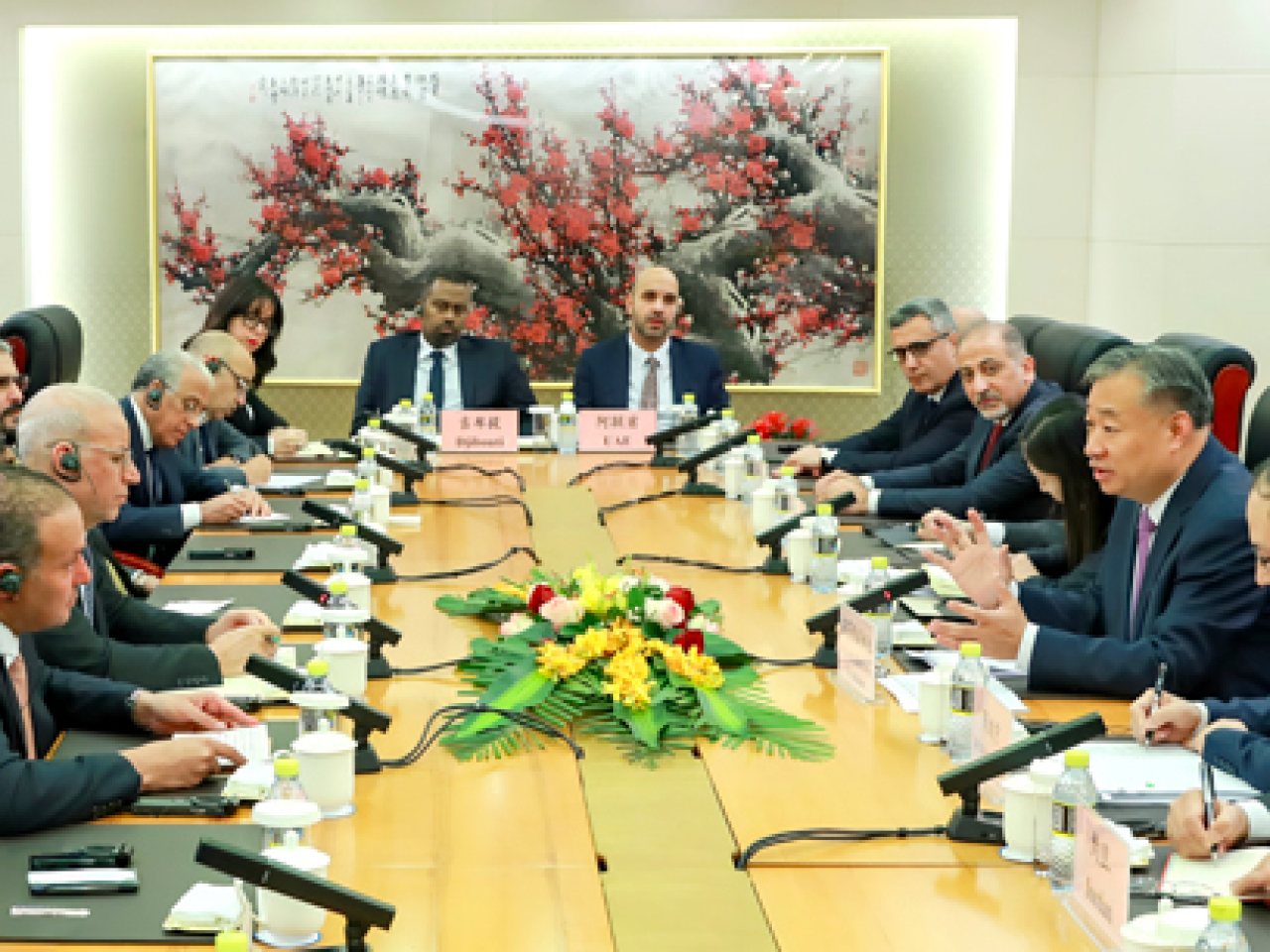 苗得雨日前會見來華訪問的阿拉伯國家常駐阿盟代表和阿盟秘書處官員代表團。（外交部網站）