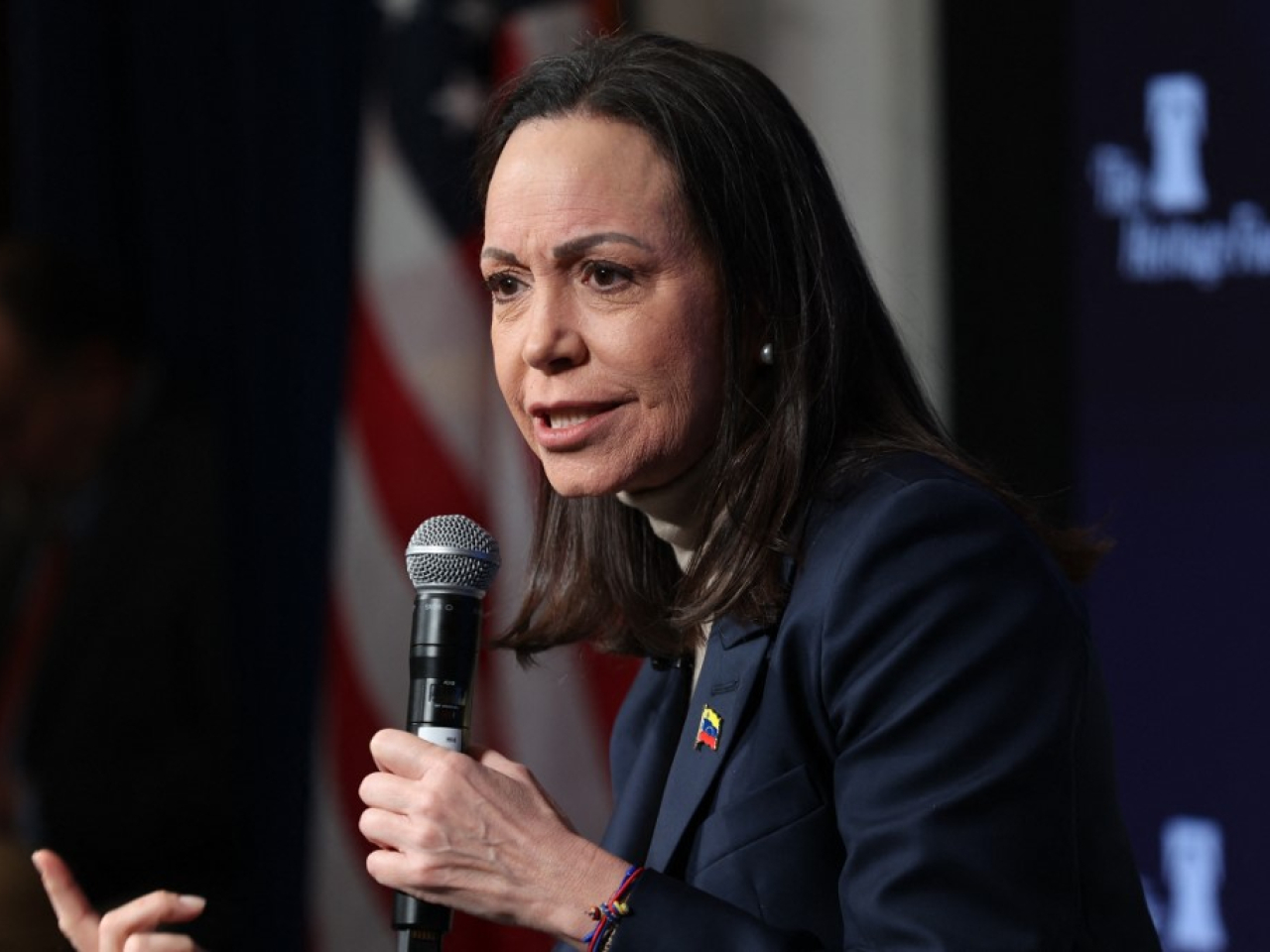 Venezuelan opposition leader Maria Corina Machado speaking at an event in Washington, DC. Photo: AFP