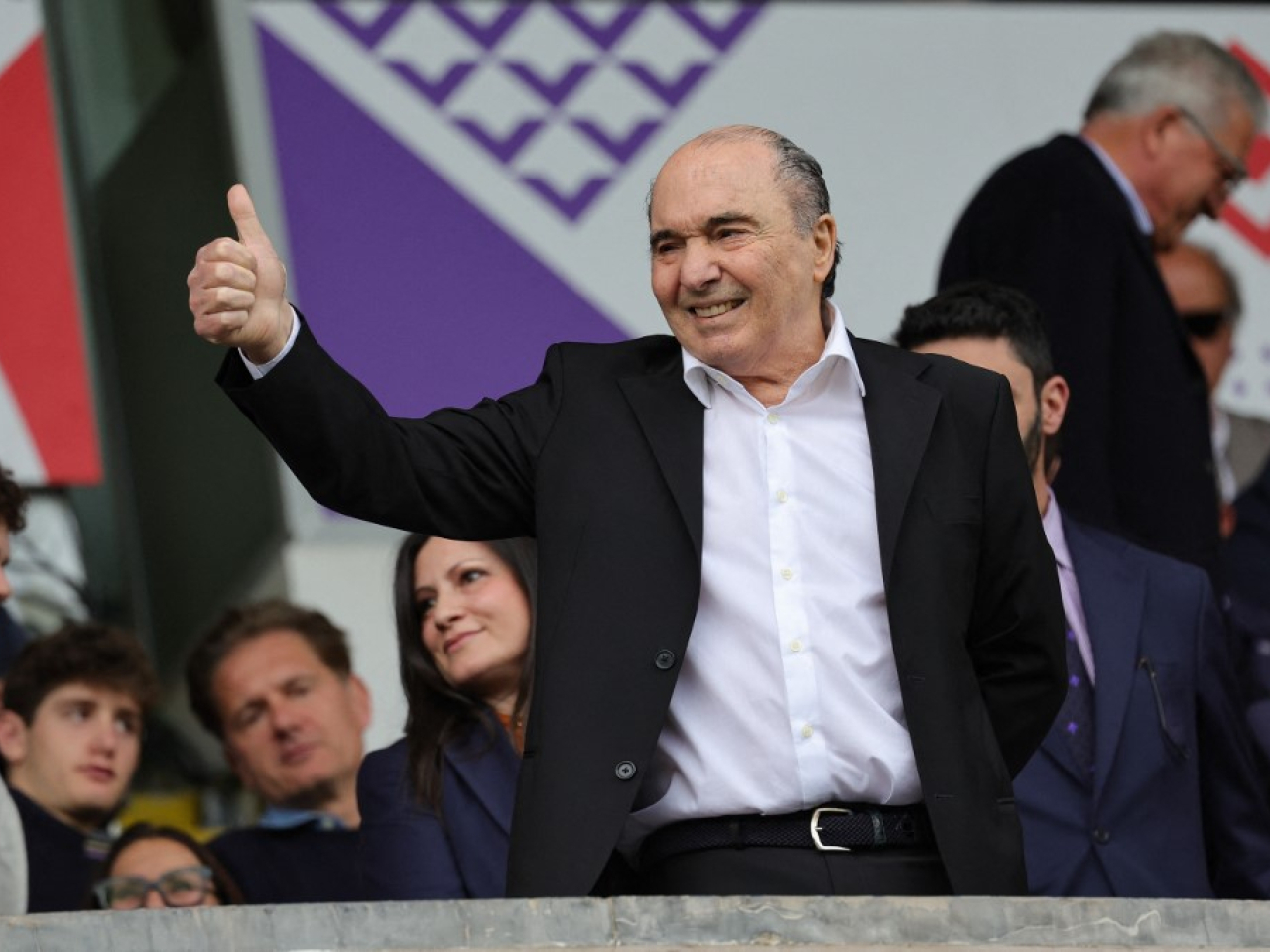 Rocco Commisso hails supporters during a home game between ACF Fiorentina on April 27 in Florence. File photo: AFP