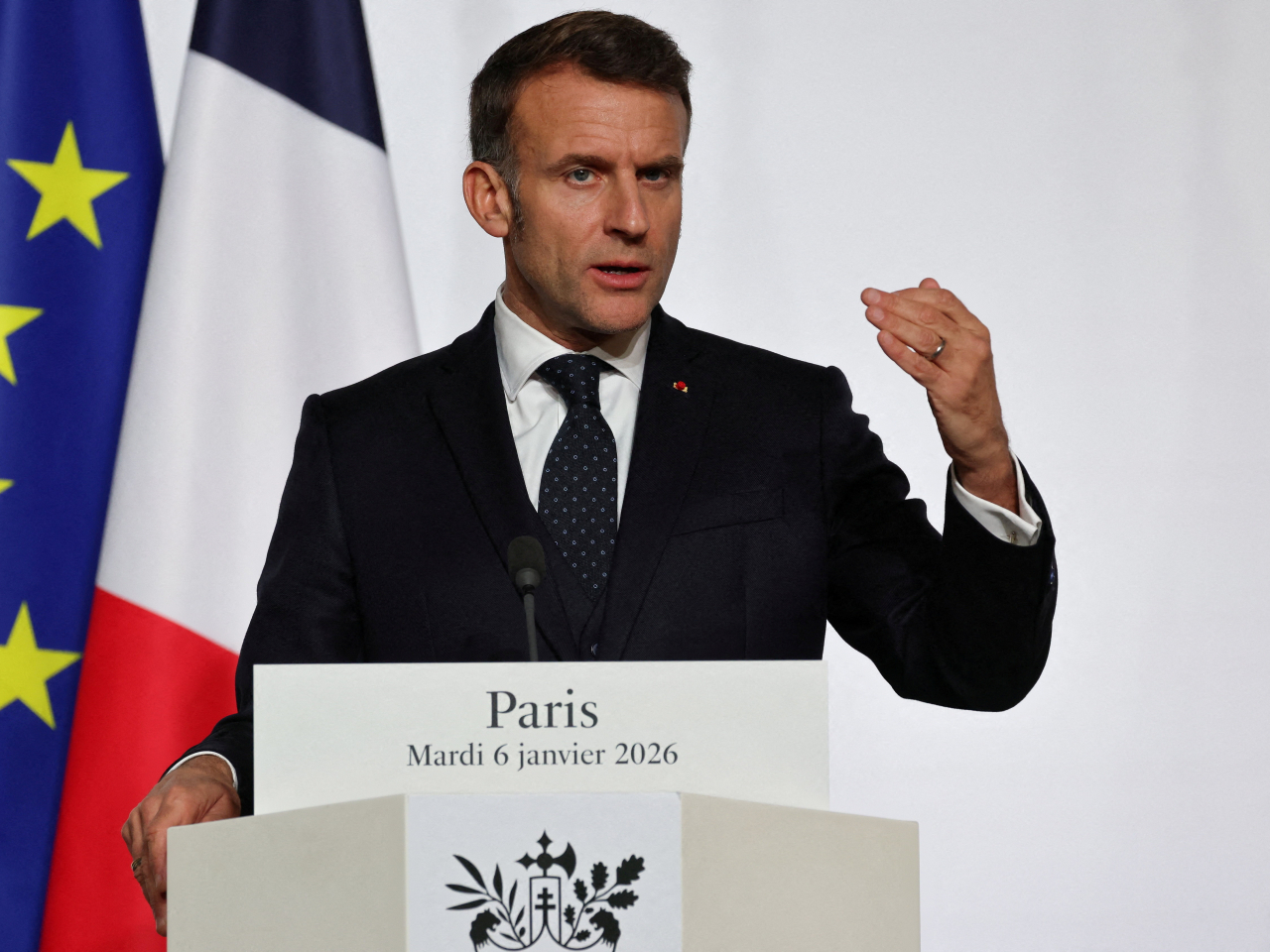 馬克龍表示，使用關稅作為威脅不可接受，任何恐嚇或威脅都無法影響法方立場。（路透社資料圖片）