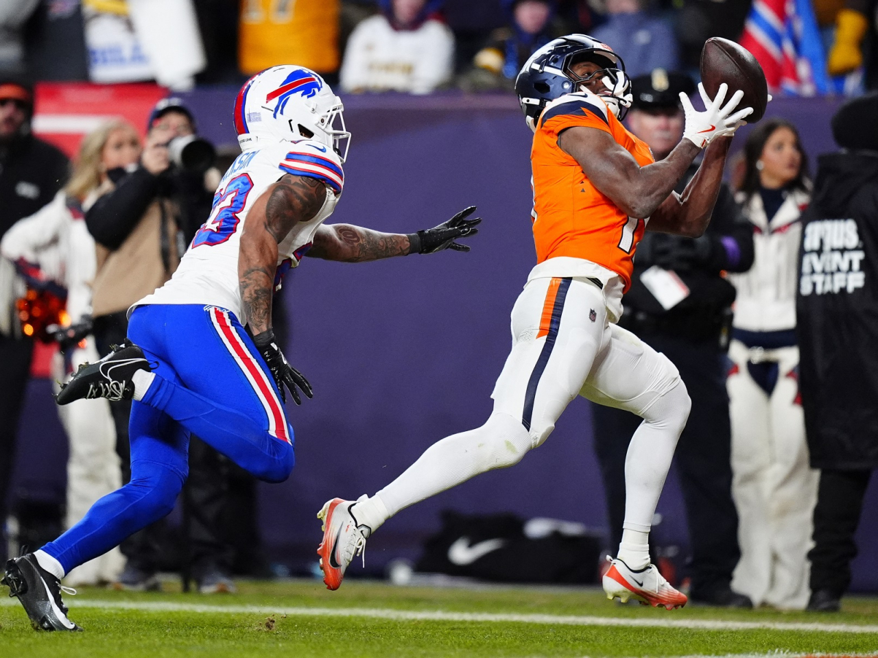 Denver Broncos wide receiver Marvin Mims Jr catches a touchdown during the fourth quarter. Photo: Reuters