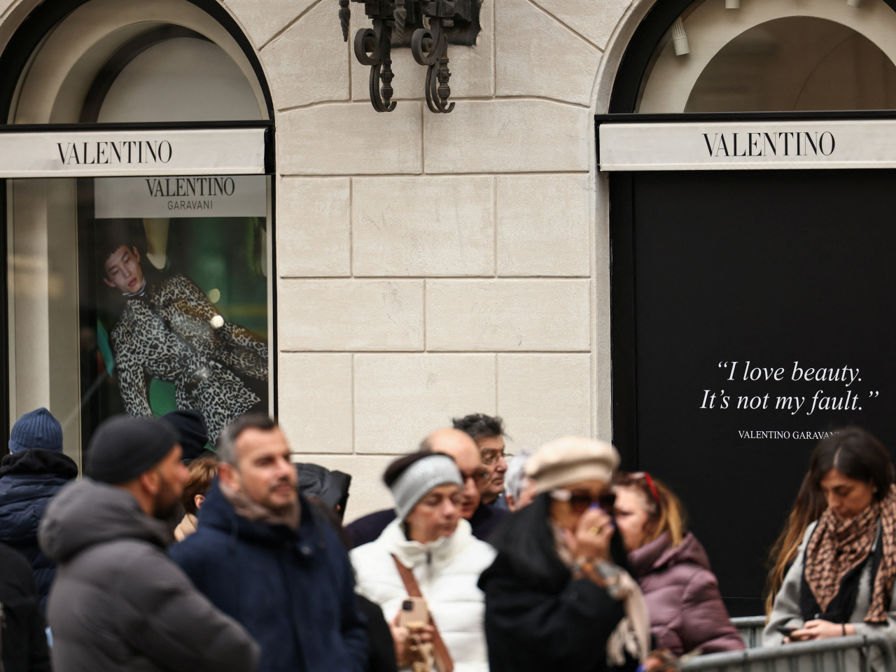 Mourners gathered outside the PM23 foundation where fashion designer Valentino Garavani is lying in state following his death at the age of 93. Photo: Reuters