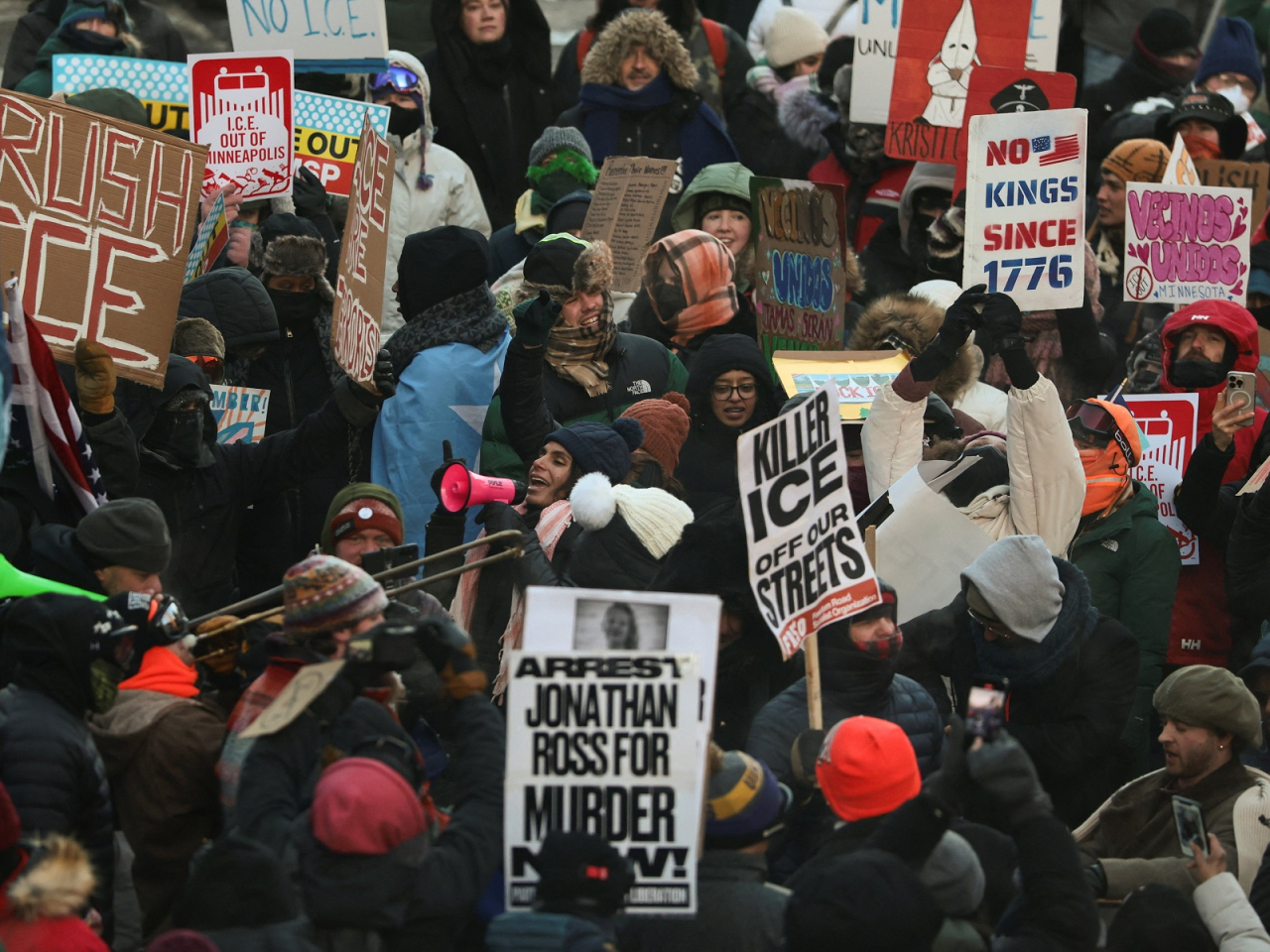 People protest US President Donald Trump's deployment of thousands of immigration enforcement officers on the streets of Minneapolis. Photo: Reuters
