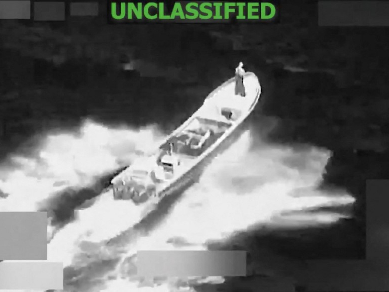 The US Southern Command posted a video clip on X of a multi-engined boat being smashed by an explosion. Screengrab via AFP