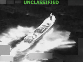 The US Southern Command posted a video clip on X of a multi-engined boat being smashed by an explosion. Screengrab via AFP