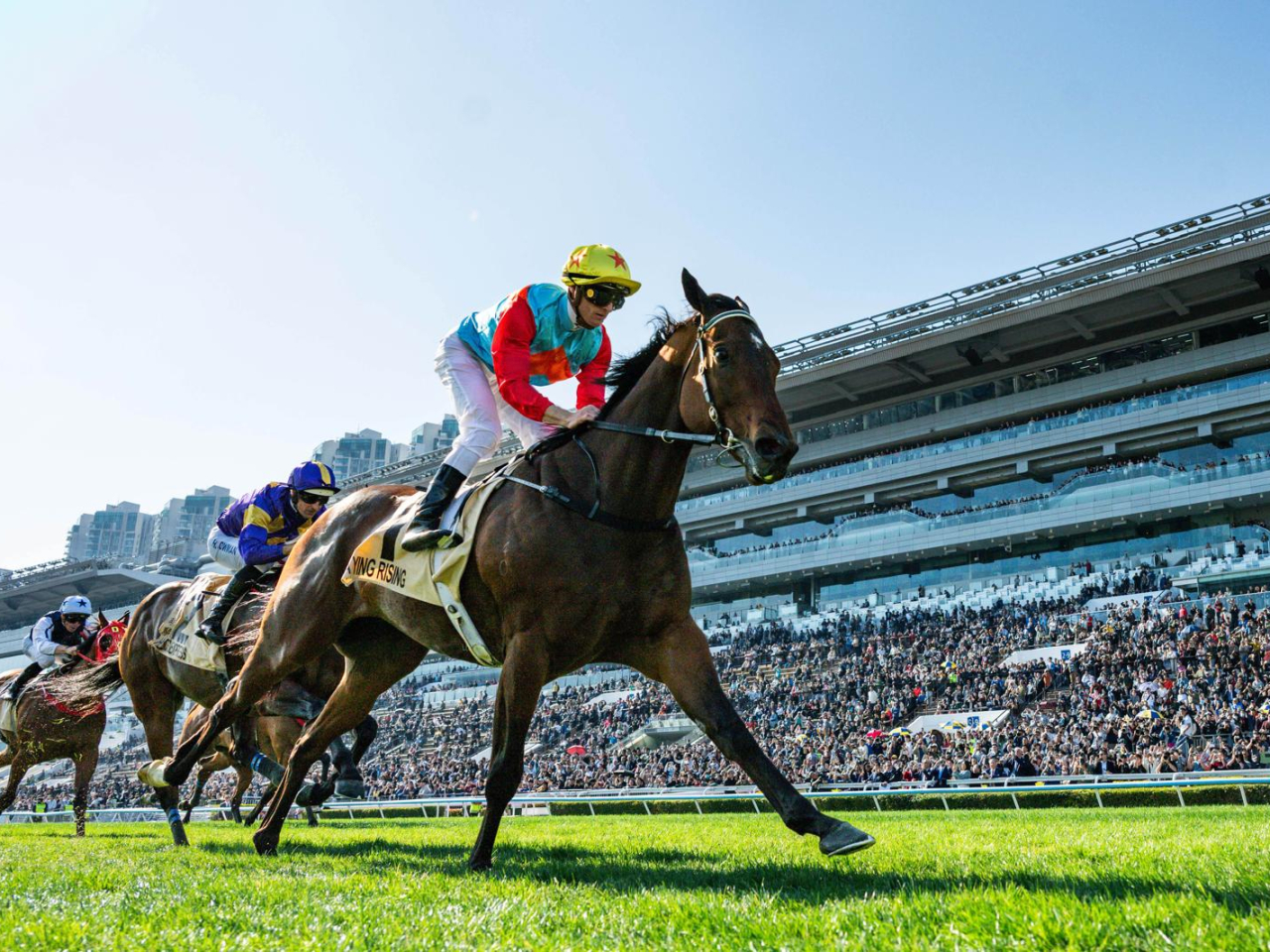 「嘉應高昇」贏得「百週年紀念短途盃」，追平「精英大師」塵封近21年的17連勝香港紀錄。(香港賽馬會提供)