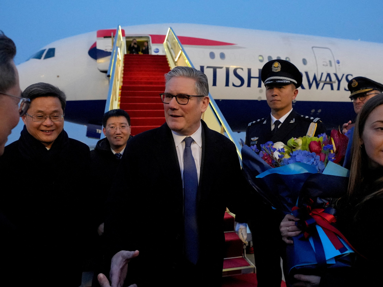 British Prime Minister Keir Starmer is welcomed upon his arrival in China by Finance Minister Lan Foan. Photo: Reuters