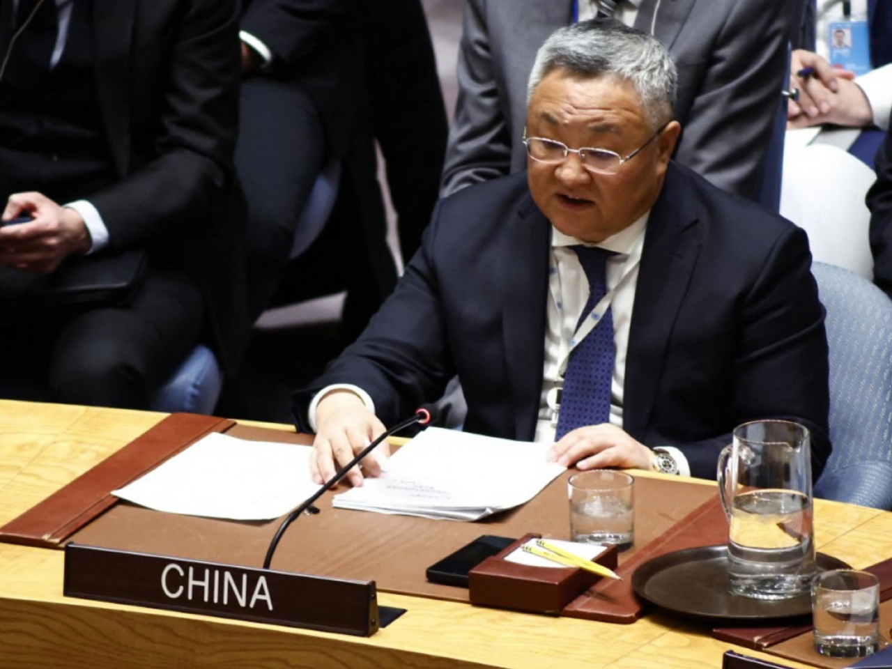 傅聰在聯合國安理會中東問題高級別辯論會上，談及伊朗局勢。（法新社資料圖片）