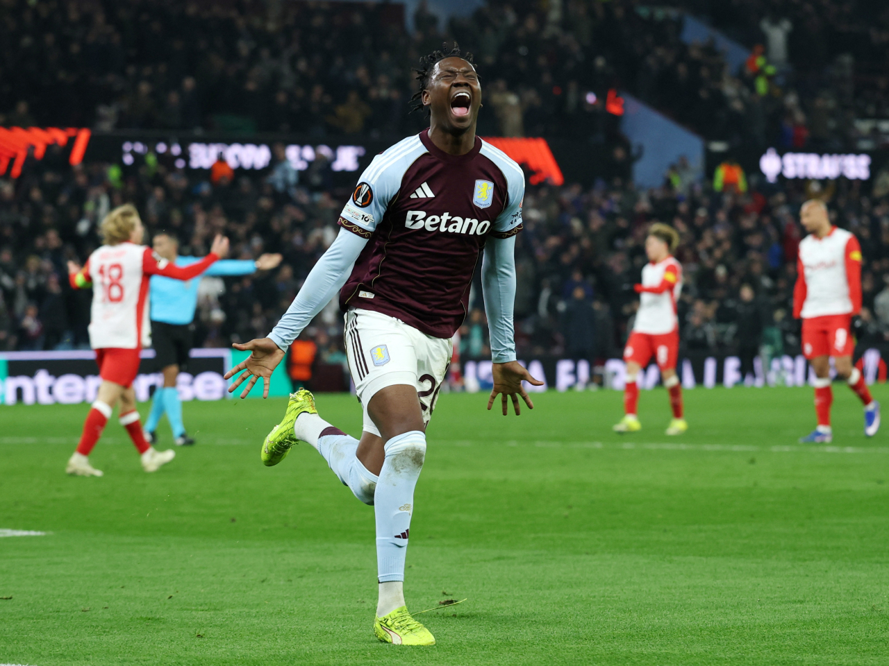 Jamaldeen Jimoh-Aloba scored late in the second half to cap off a comeback win for Villa. Photo: Reuters