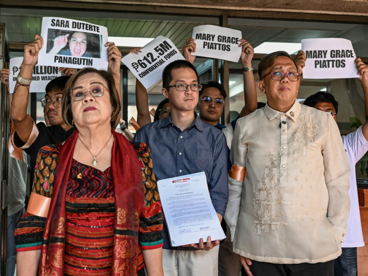 Civil society groups file an impeachment complaint against Vice President Sara Duterte. Photo: AFP