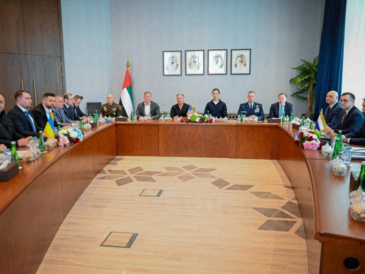 Members of the US, Russian and Ukrainian delegations attend the second round of trilateral talks in Abu Dhabi. Photo: handout via Reuters