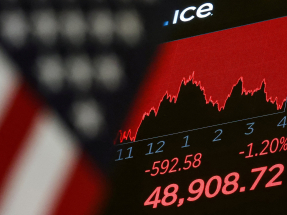 美股3大指數低收逾1%，道瓊斯指數失守49000點水平，收報48908點，跌592點，跌幅1.2%，創約1星期新低。（路透社）