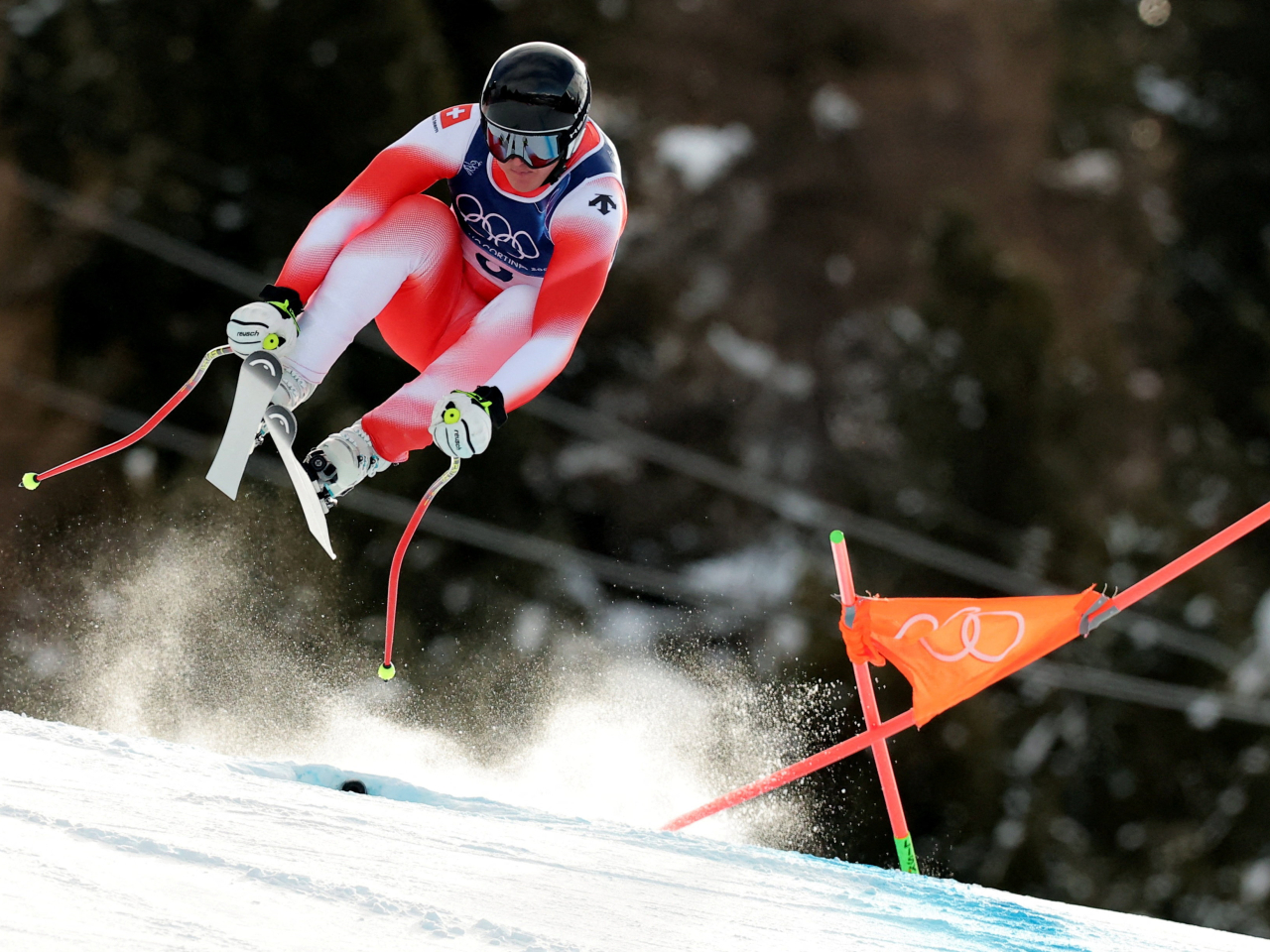 Franjo von Allmen of Switzerland in action during the Men's Downhill. Photo: Reuters
