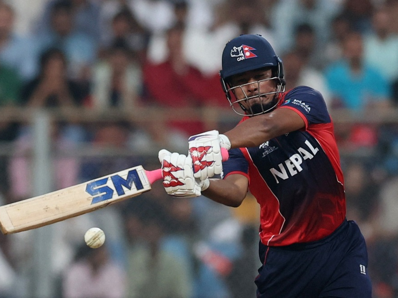 Nepal's Lokesh Bam smashed 39 off 19 balls but could not finish with the six his side needed to win. Photo: Reuters