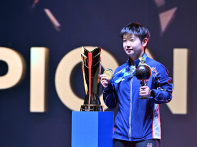 孫穎莎表示勝出對自己來說是非常大的進步，心理方面亦是一個更好的突破。（新華社）