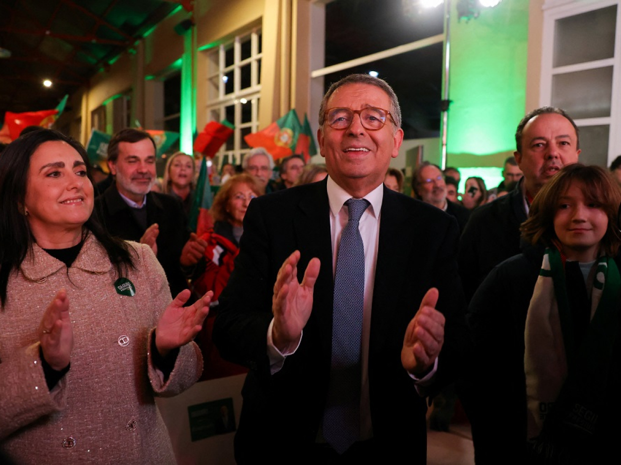 Antonio Jose Seguro celebrates with supporters as the results come in. Photo: Reuters