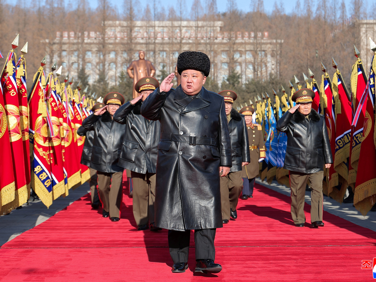 金正恩在國防省出席人民軍建軍78周年紀念活動。（路透社）