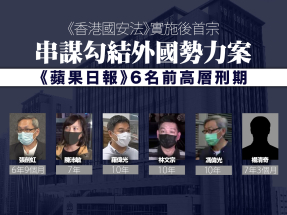 黎智英勾結外力案其餘8名認罪被告　判囚6年3個月至10年