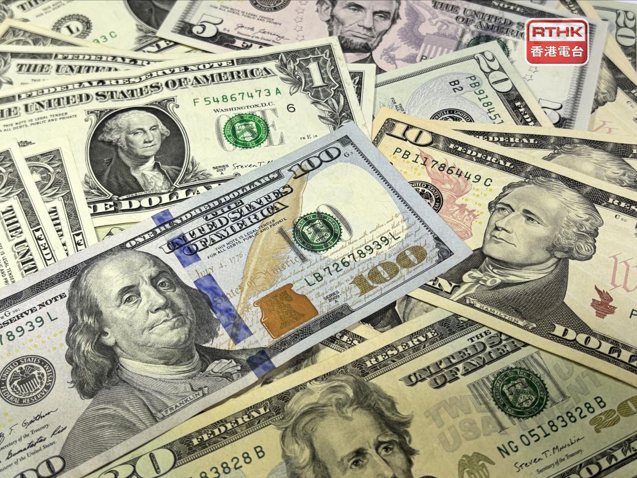 美元指數在紐約尾市跌0.1%，在96.82附近。（港台圖片）
